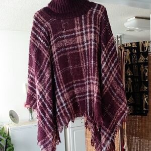 Sweater Poncho Turtle Neck Soft and Cozy with Fringe